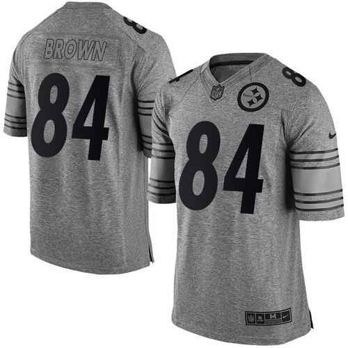 Nike Steelers #84 Antonio Brown Gray Men's Stitched NFL Limited Gridiron Gray Jersey - Click Image to Close
